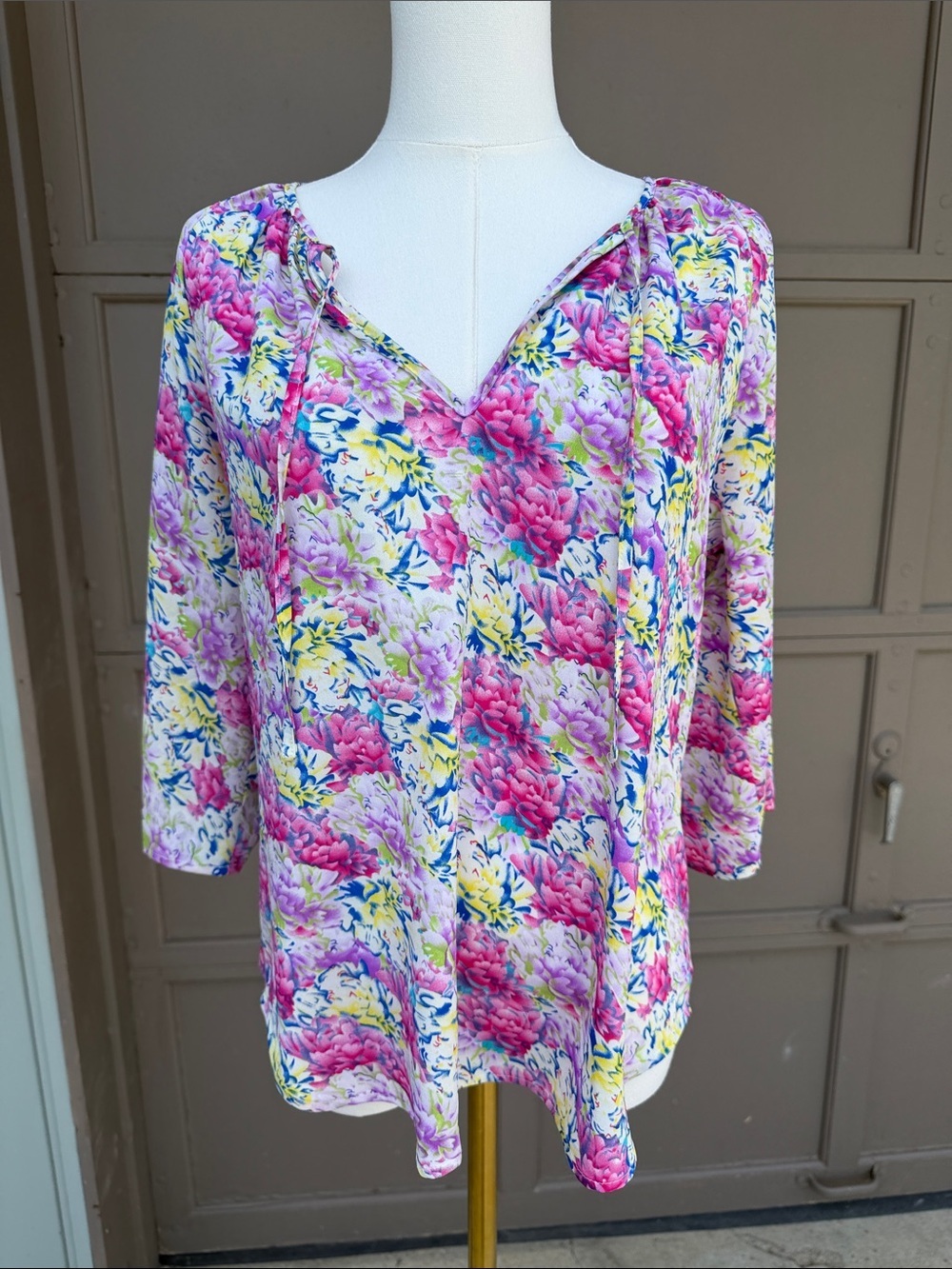 Yumi Kim Pink Multi Floral V-Neck Tie Blouse
